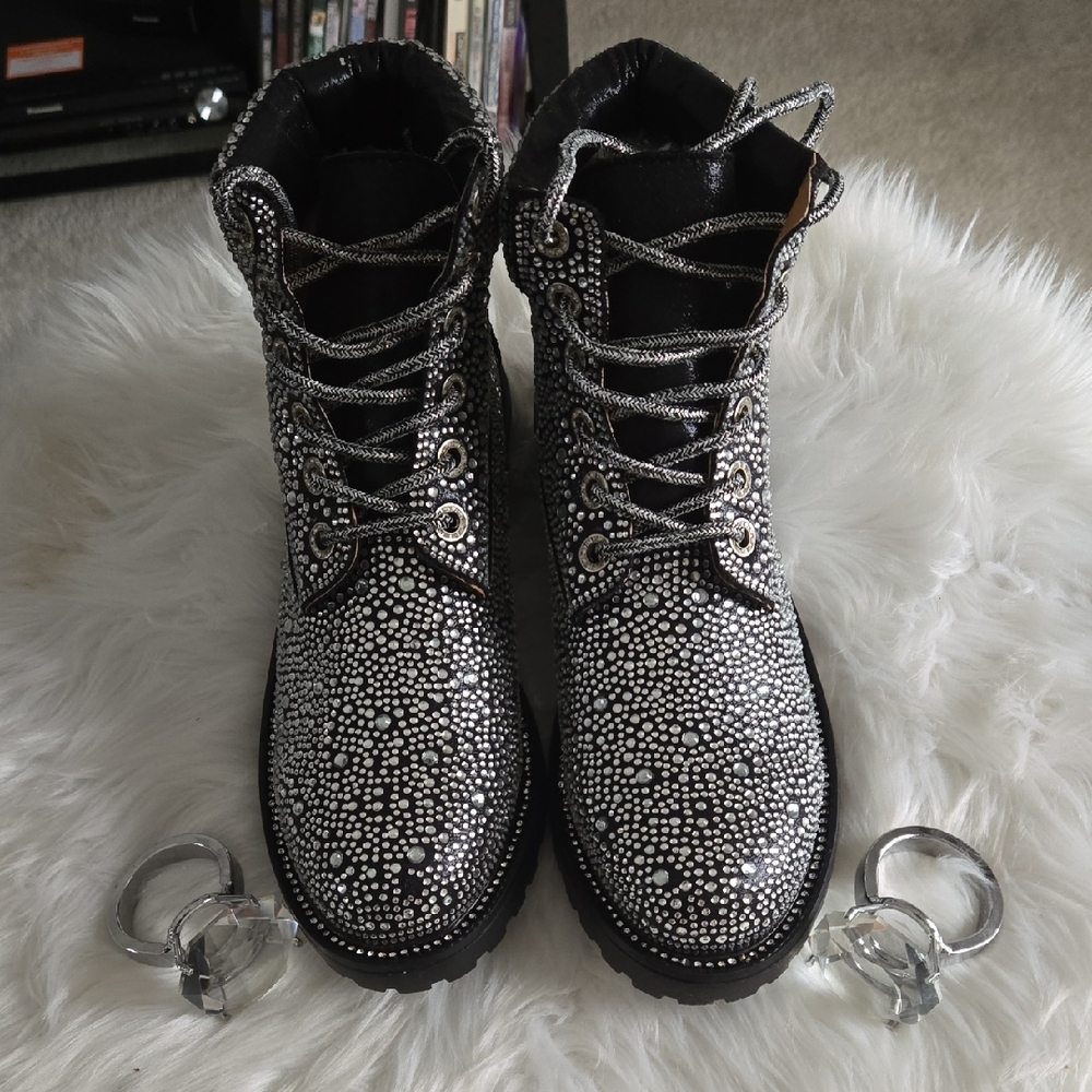 Bella Marie Black and Silver Studded Combat Boots